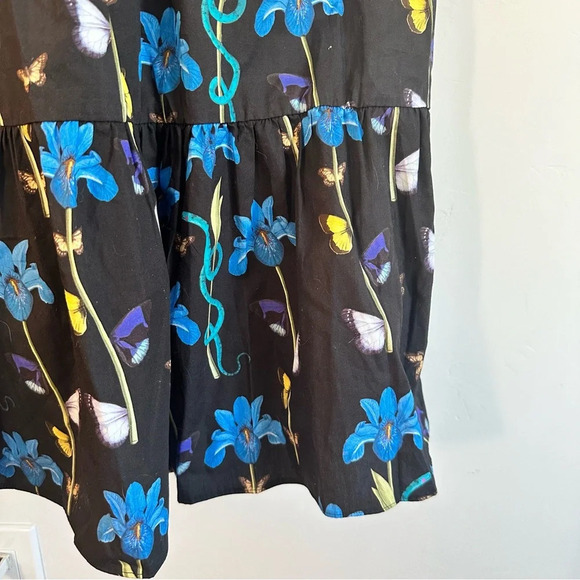 Borgo de Nor 100% Cotton Made in Italy Mila Floral Iris Black Maxi Dress Size:6 - Picture 5 of 7